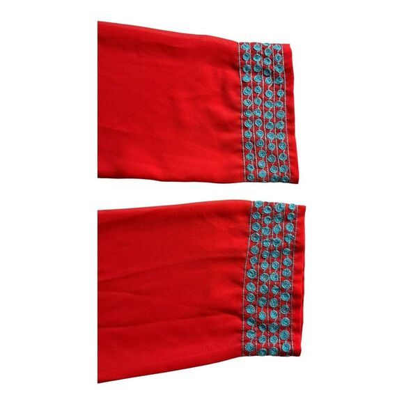 GRETCHEN SCOTT DESIGNS Red and Blue‎ Split Neck 3/4 Sleeve Tunic Top Size Small - Picture 7 of 14